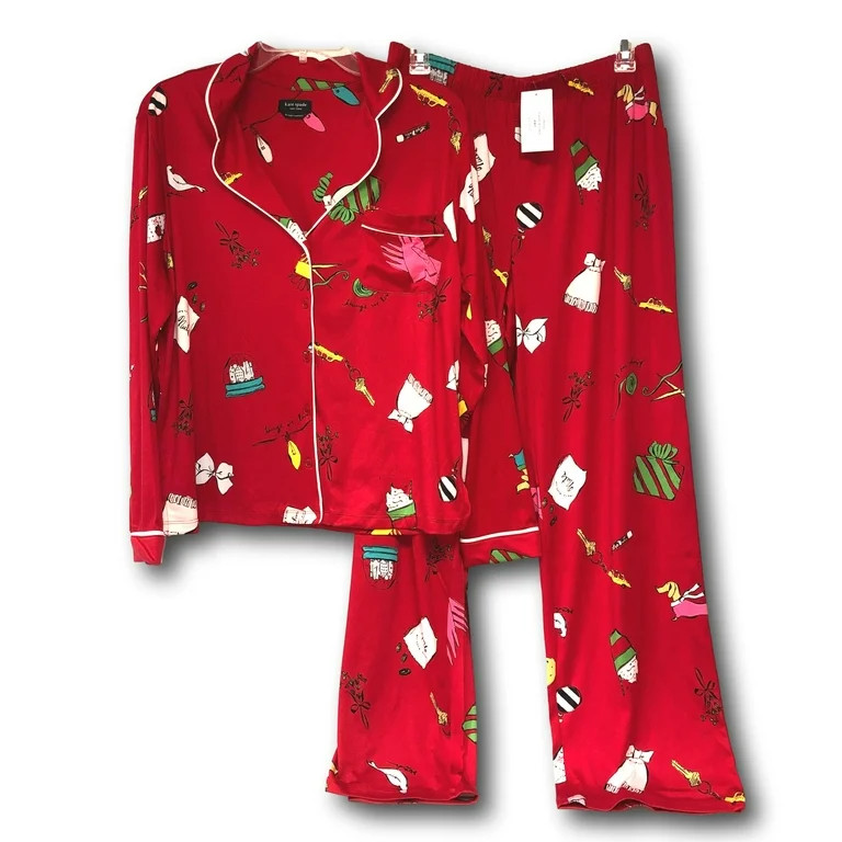 Kate Spade Pajamas Set Holiday Christmas Shirt and Pants Size Medium Women Red PJs | Walmart (US)