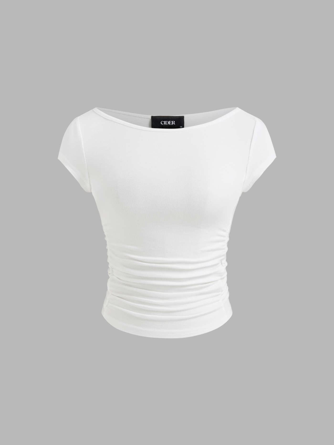 Knit Fabric Boat Neck Ruched Tee For Daily Casual | Cider