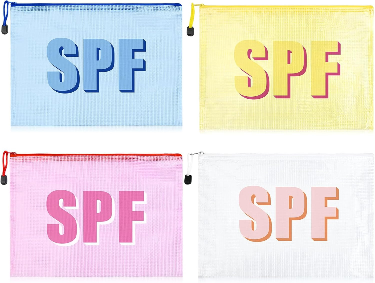 SOIDRAM 4PCS SPF Makeup Bag Clear Zippered SPF Bag Cosmetic Pouch Waterproof Travel Toiletry Organizer for Women Varsity Letter Patch Beach Pool Essentials | Amazon (US)