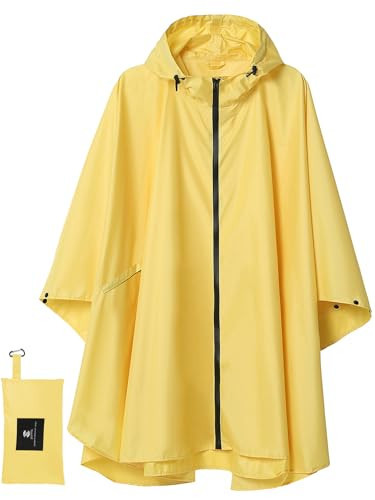 SaphiRose Unisex Rain Poncho Raincoat Hooded for Adults Women with Pockets (Yellow) | Amazon (US)