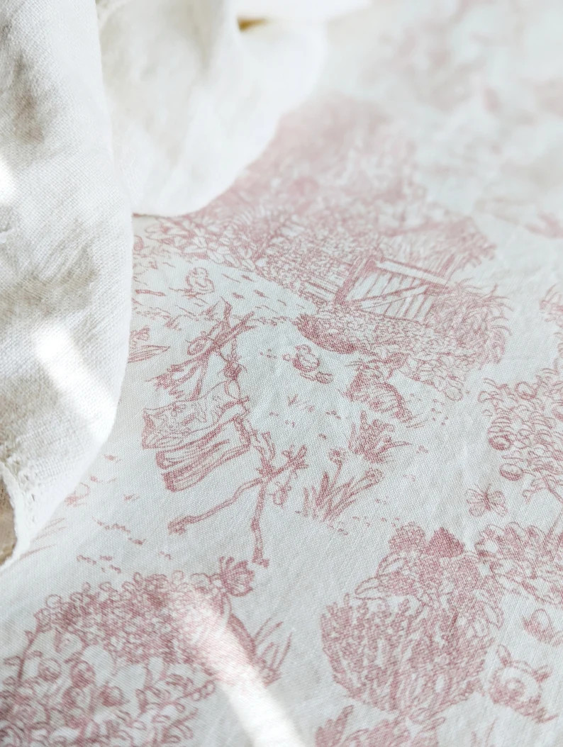 NEW Pink Cottage Toile Baby Bedding Fitted Crib Sheet Botanical Mini Custom Village Cottage Bunni... | Etsy (US)