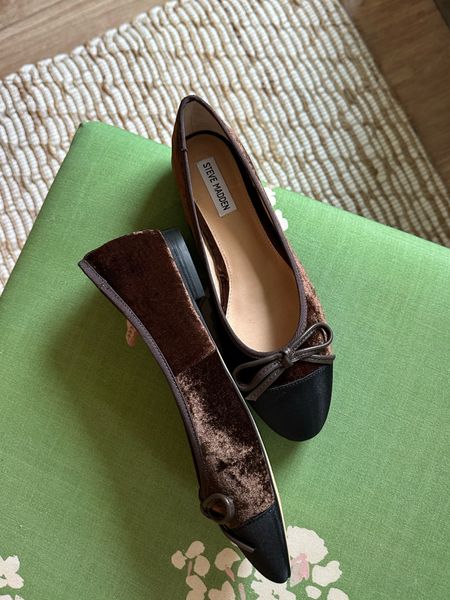 Brown velvet ballet flats! They come in a few colors. I ordered a 9.5 which is my true size and they fit well. 

#LTKfindsunder100 #LTKshoecrush #LTKSeasonal