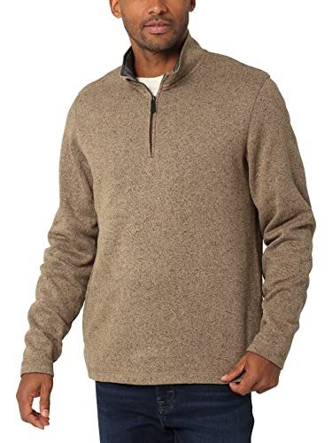 Wrangler Authentics Men's Long Sleeve Fleece Quarter-Zip, Petrified Oak, Large | Amazon (US)