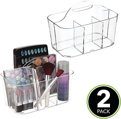 mDesign Plastic Makeup Storage Organizer Caddy Tote, Divided Basket Bin, Handle for Bathroom, Hold E | Amazon (US)