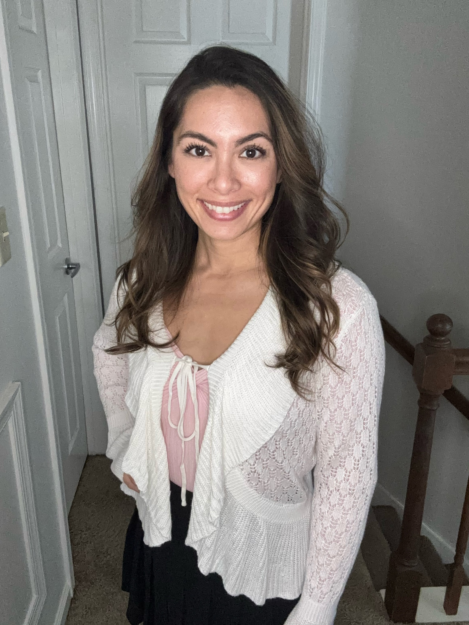 Adding this cute crochet sweater over the pink top gives this look such a festive and girly vibe. Feeling so feminine in the pretty pleated skirt. This outfit is both cute and comfy!

#LTKStyleTip #LTKFindsUnder50 #LTKSeasonal