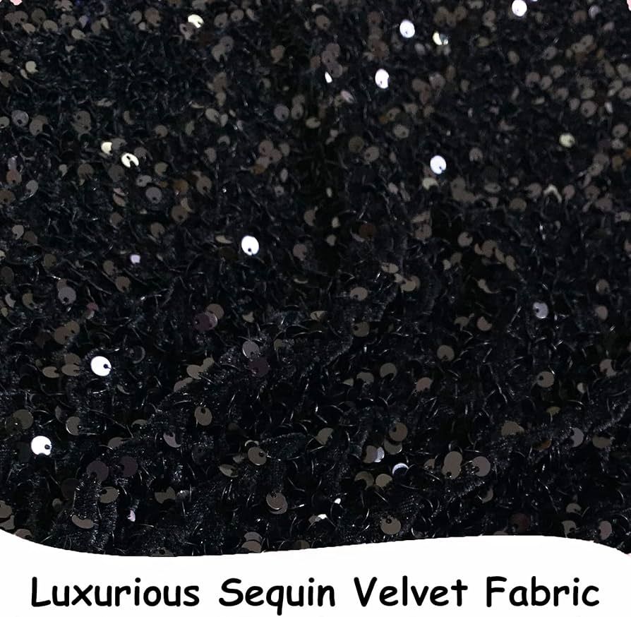 FUHSY Black Sequin Fabric 1 Yard Velvet Fabric by The Yard Glitter Fabric Handcraft Mermaid Linen Cl | Amazon (US)