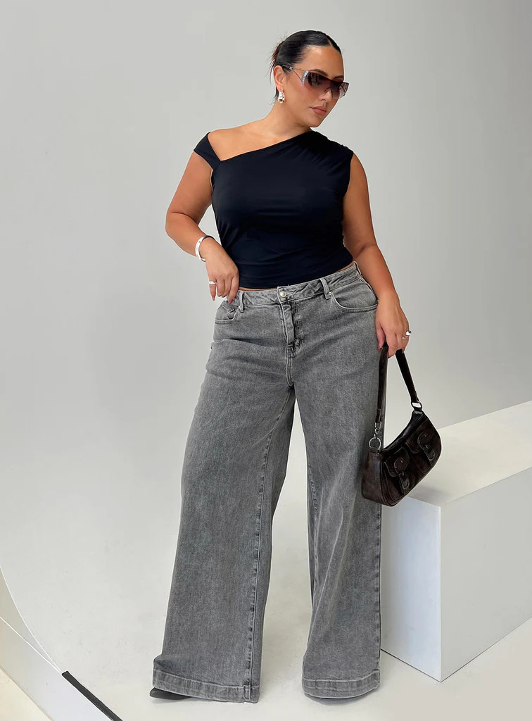 Wolfie High Rise Wide Leg Slouchy Jeans Steel Curve | Princess Polly US