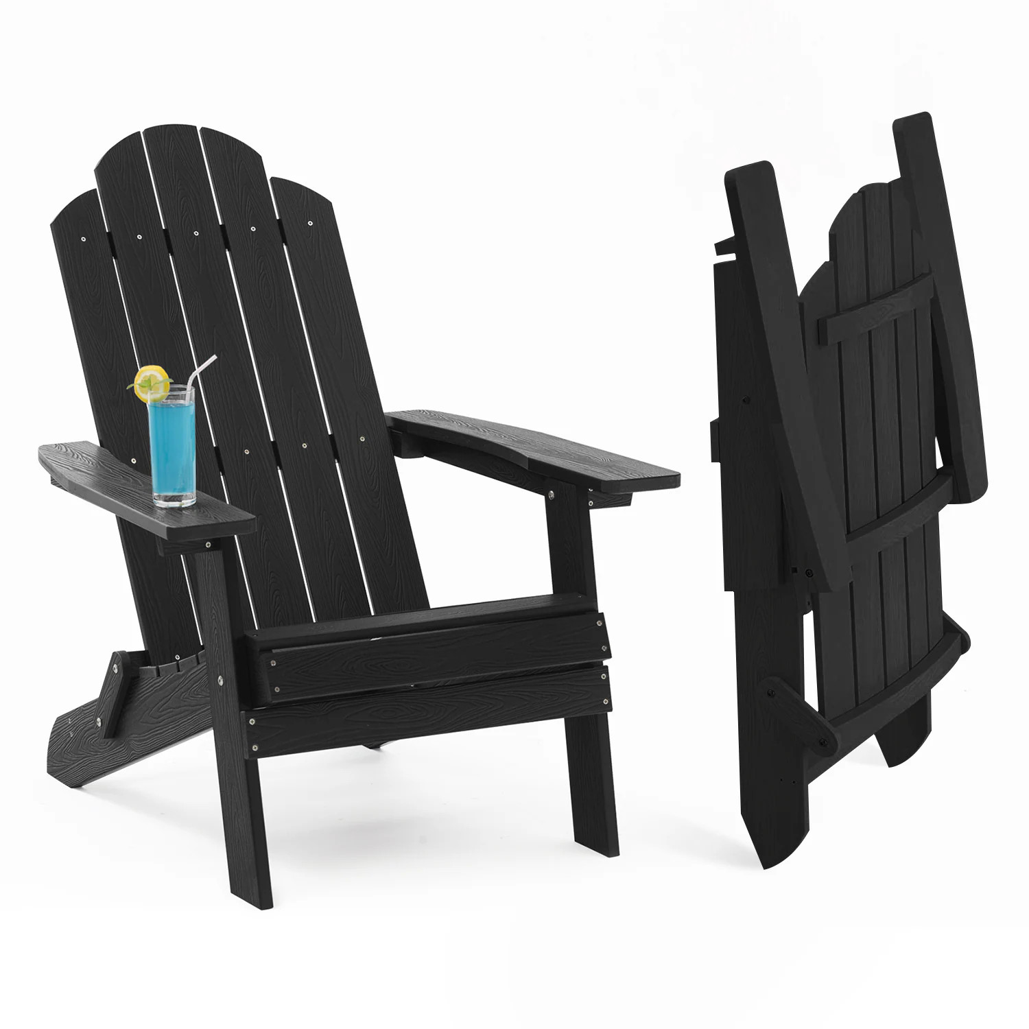 WINSOON Adirondack Chair Black Plastic Frame Stationary Adirondack Chair with Black Solid Seat | FCH1302 | Lowe's