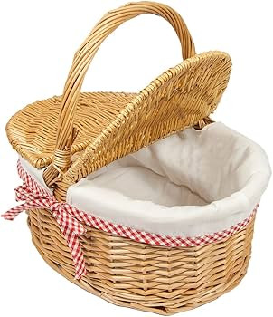 Woodluv Oval Natural Willow Wicker Picnic Hamper Shopping Storage Basket W/Handle - 39.5cm x 30cm... | Amazon (UK)