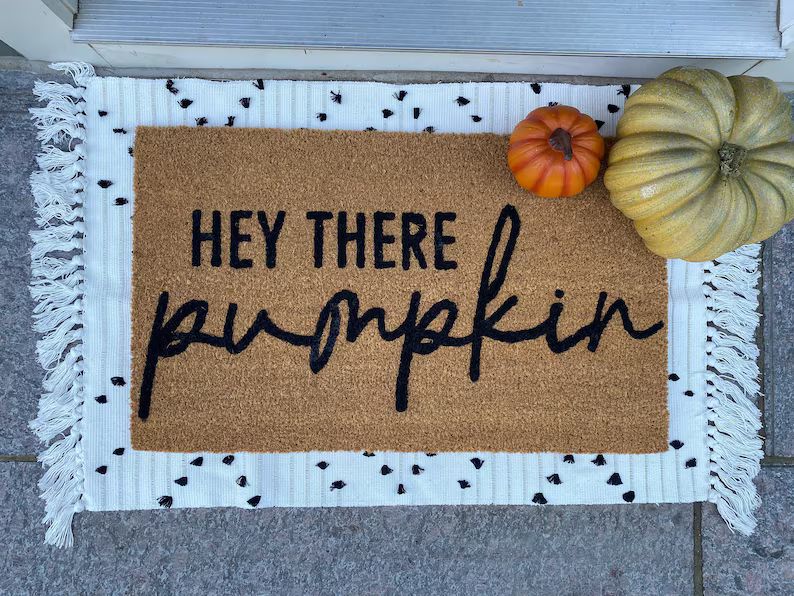 Hey there pumpkin doormat, Halloween doormat, fall doormat, pumpkin doormat, boo, autumn doormat ... | Etsy (US)
