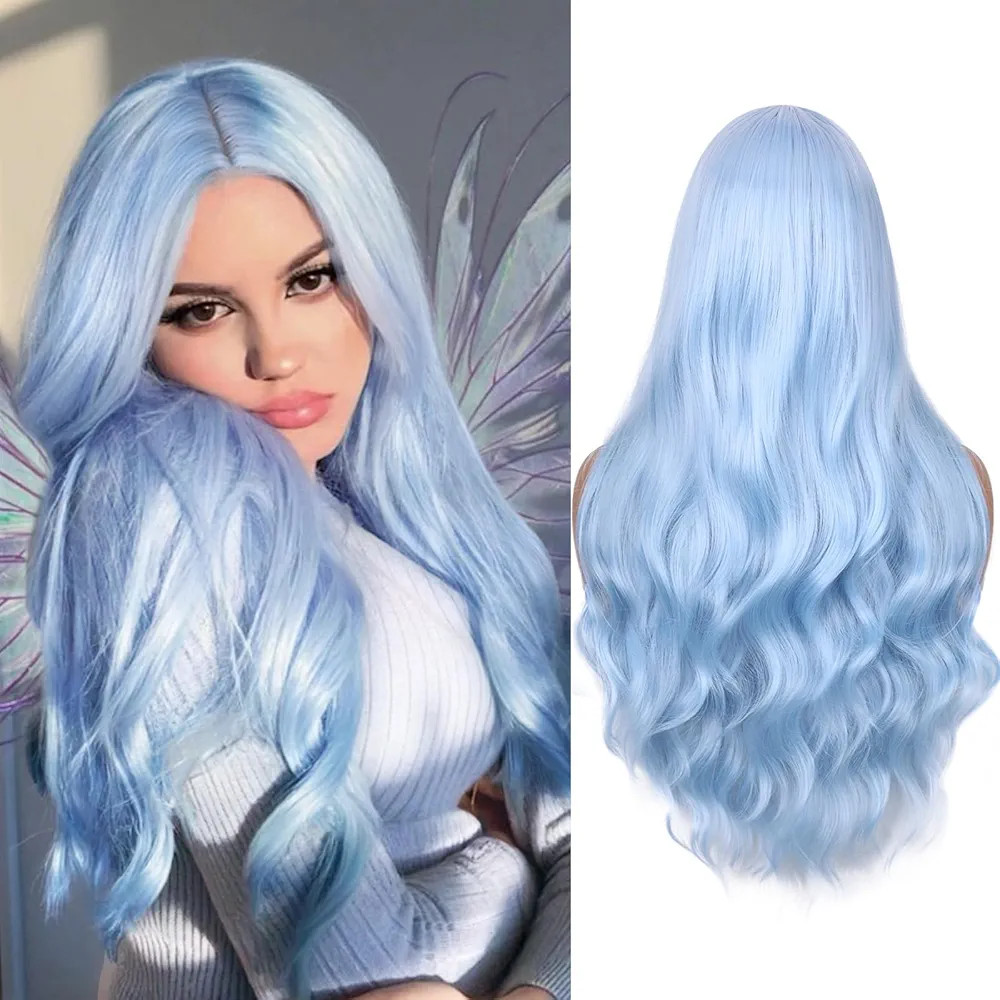 FAVE Blue Wig Long Light Blue Wig for Women,Heat-Resistant Synthetic Fiber,3D Full Wave,Fashion C... | Amazon (US)