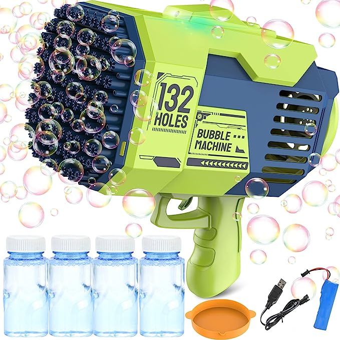 Bubble Machine Gun Bubble Blower, 132 Hole Bubble Gun Blower with Colorful Light, Big Rocket Boom... | Amazon (US)