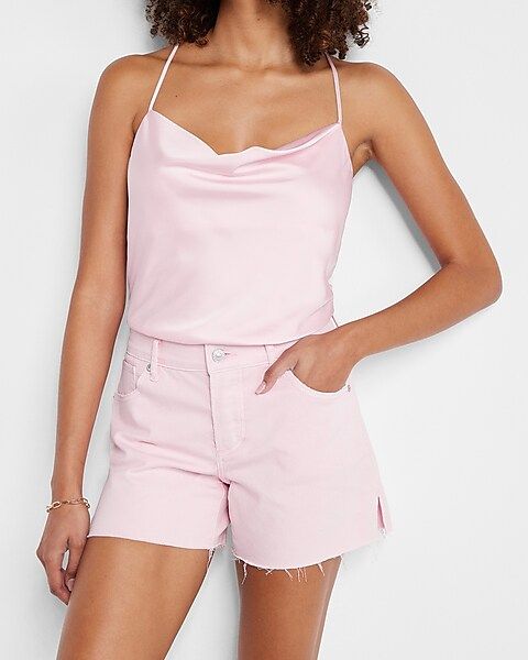 Mid Rise Pink Covered Button Fly Boyfriend Jean Shorts | Express