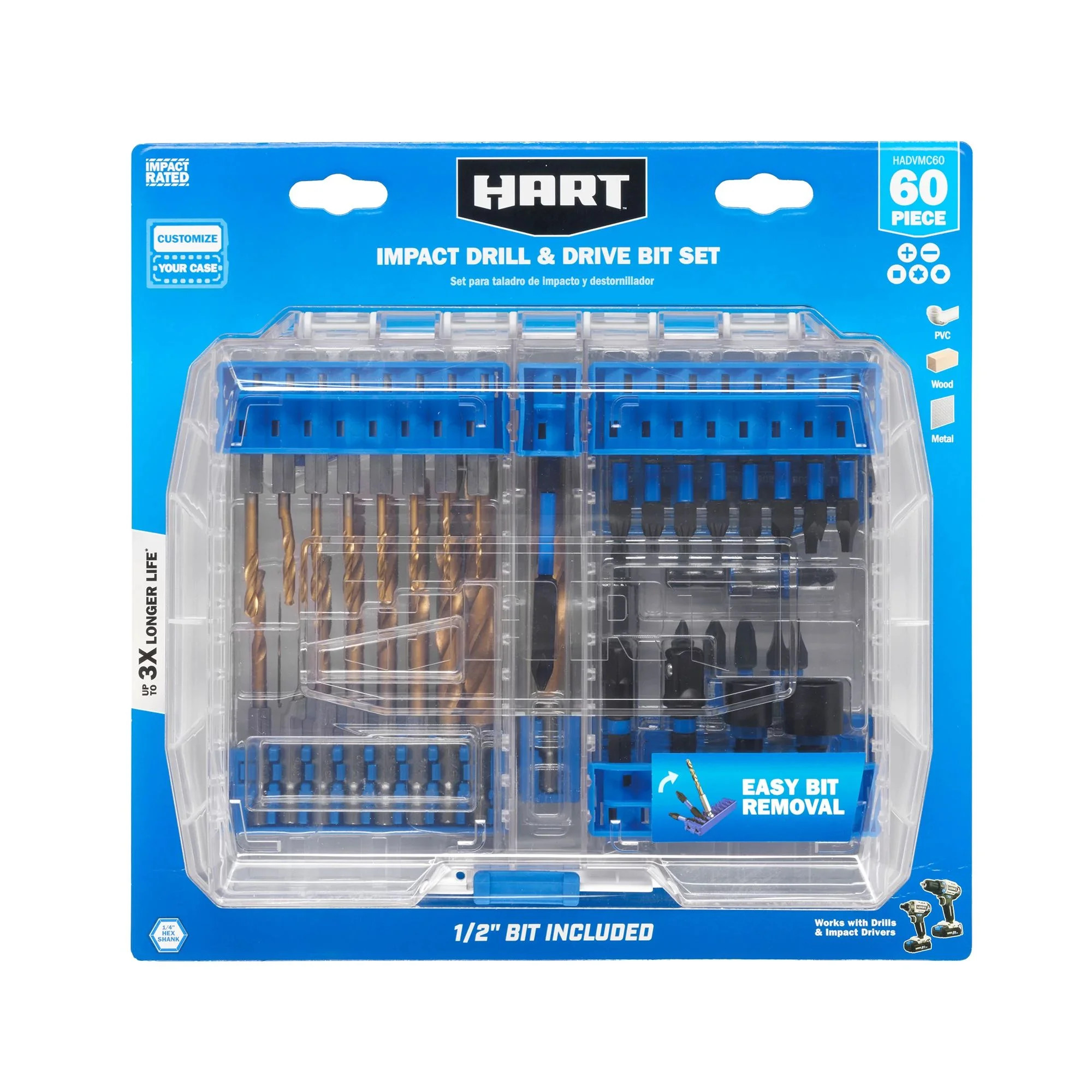HART 60-Piece Impact Drill & Drive Bit Set with Modular Case | Walmart (US)