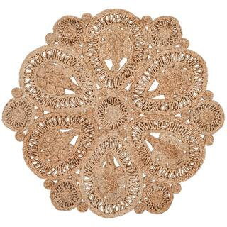 SAFAVIEH Natural Fiber Beige Doormat 3 ft. x 3 ft. Round Floral Area Rug NF360A-3R - The Home Dep... | The Home Depot