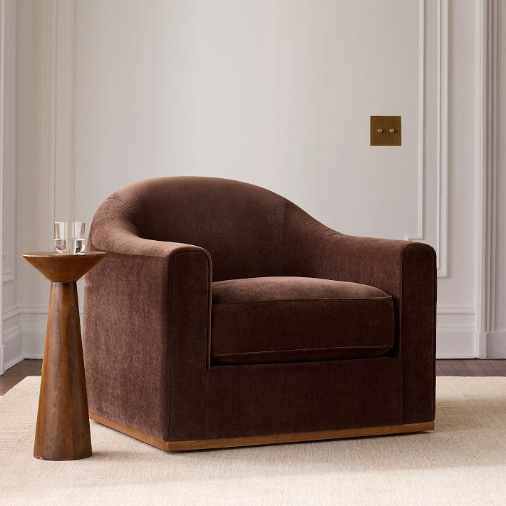 Bennett Swivel Club Chair, Performance Marled Basketweave Camel, Cool Walnut | West Elm (US)