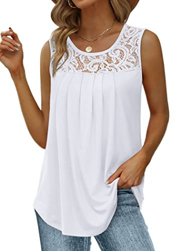 Saloogoe Lace Tops for Women Plus Size Summer Tank Tops Dressy Casual White Shirts Clothing XXL | Amazon (US)