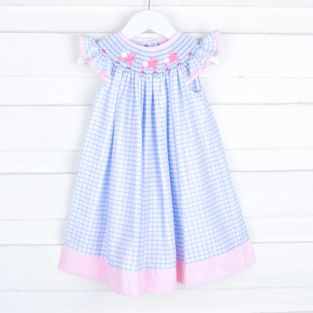 Blue Windowpane Bunny Smocked Dress | Classic Whimsy