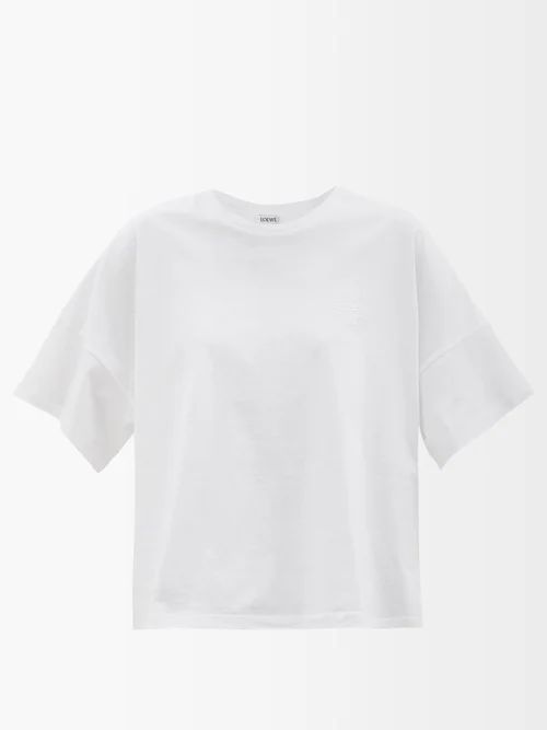 Loewe - Anagram-embroidered Cropped Cotton-jersey T-shirt - Womens - White | Matches (US)