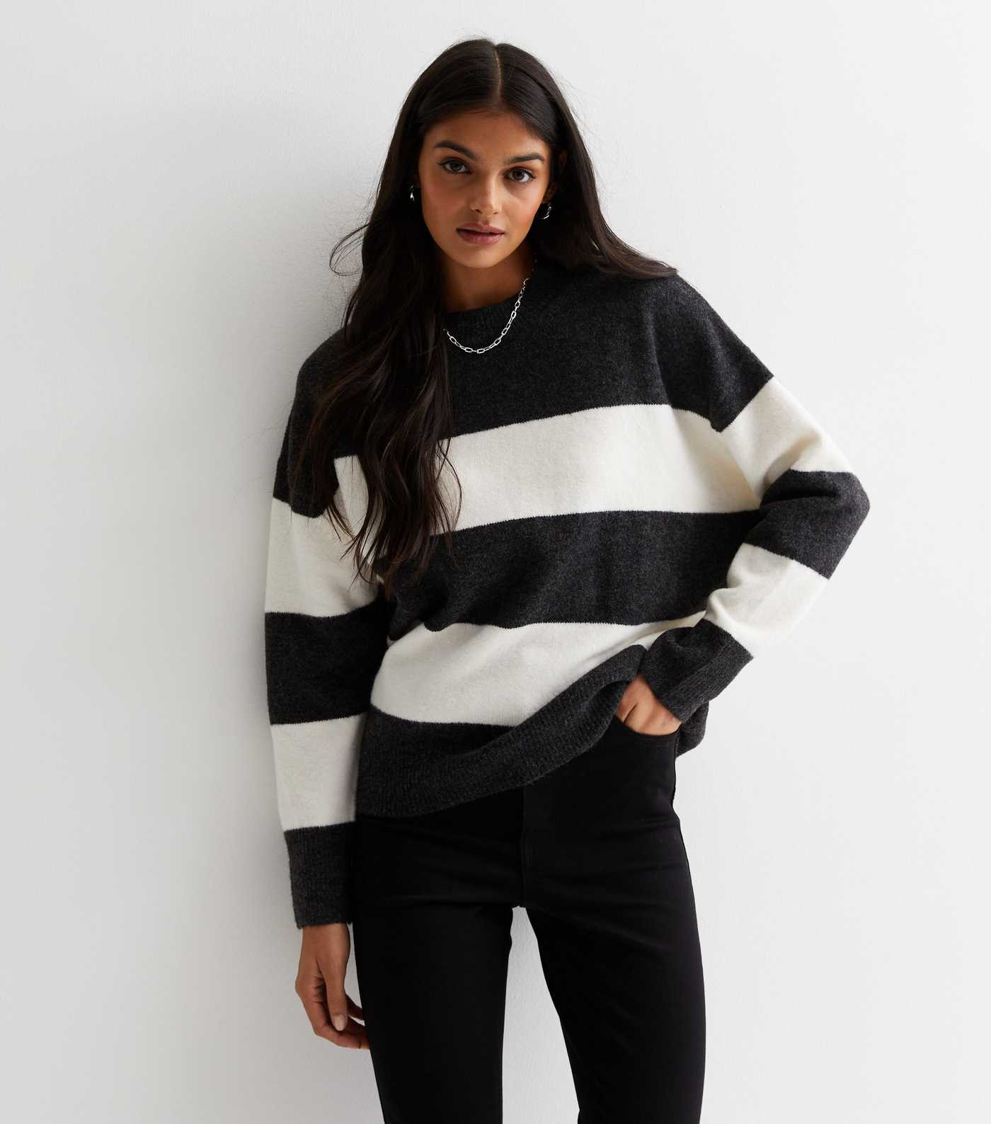 Light Grey Stripe Oversized Jumper
						
						Add to Saved Items
						Remove from Saved Items | New Look (UK)