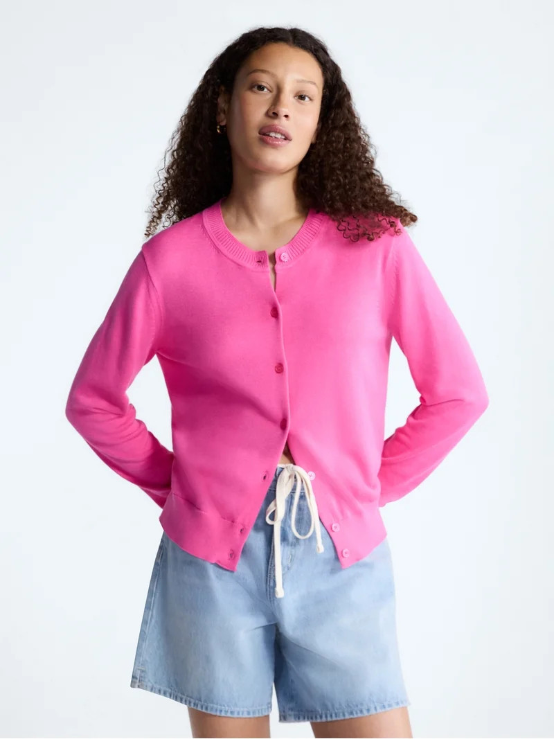 Free Assembly Women's Classic Cardigan Sweater with Long Sleeves, Lightweight, Sizes XS-XXL | Walmart (US)