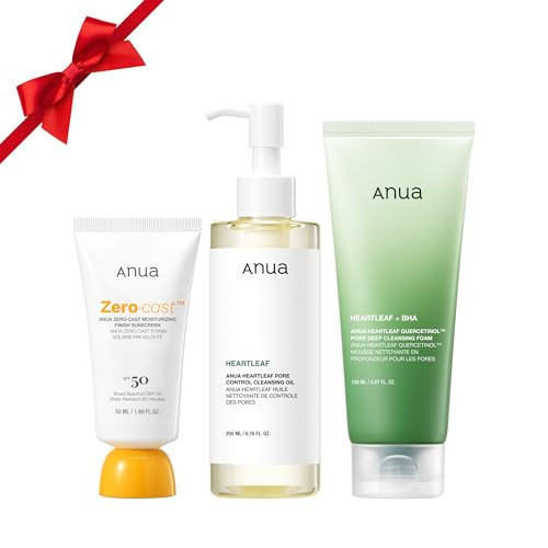 Anua After sun care trio set, Heartleaf Cleansing Foam+ Zero-Cast Moisturizing Finish Sunscreen, Heartleaf Pore Control Cleansing Oil, Face wash, Oil Cleanser, Facial sunscreen, Korean skincare set | Amazon (US)