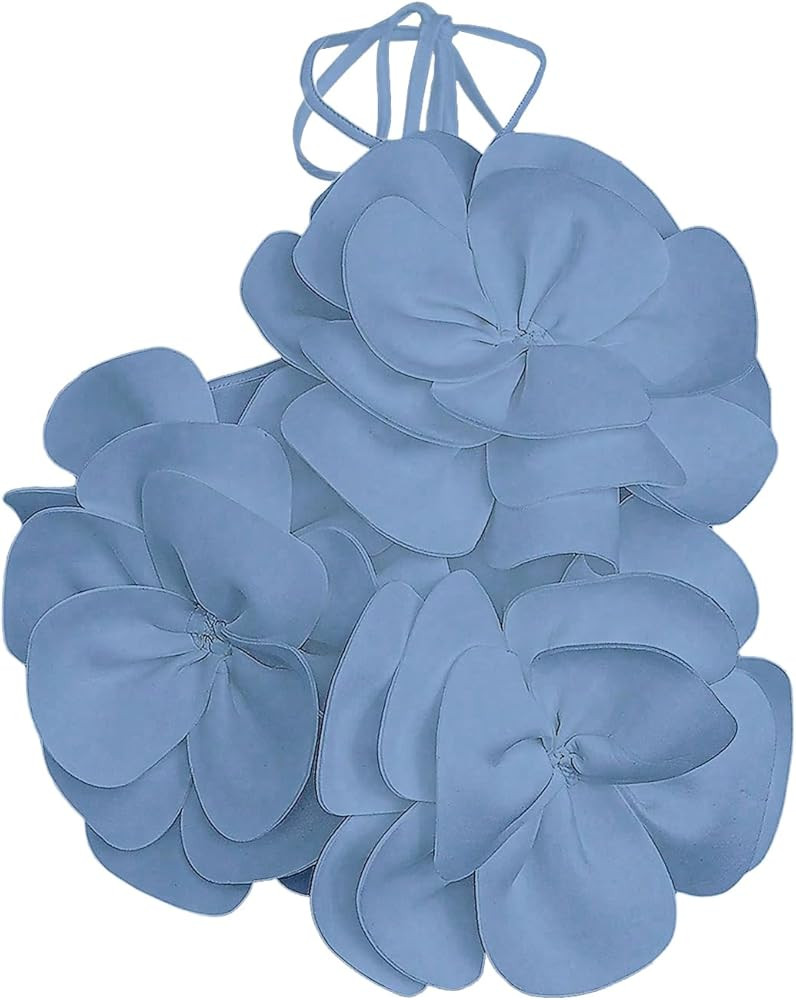 GORGLITTER Women's 3D Flower Halter Cropped Camisole Top Floral Backless Sleeveless Cami Tops | Amazon (US)