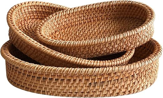 ZEAYEA Set of 3 Rattan Bread Baskets, Natural Handmade Woven Fruit Baskets for kitchen Pantry, St... | Amazon (US)