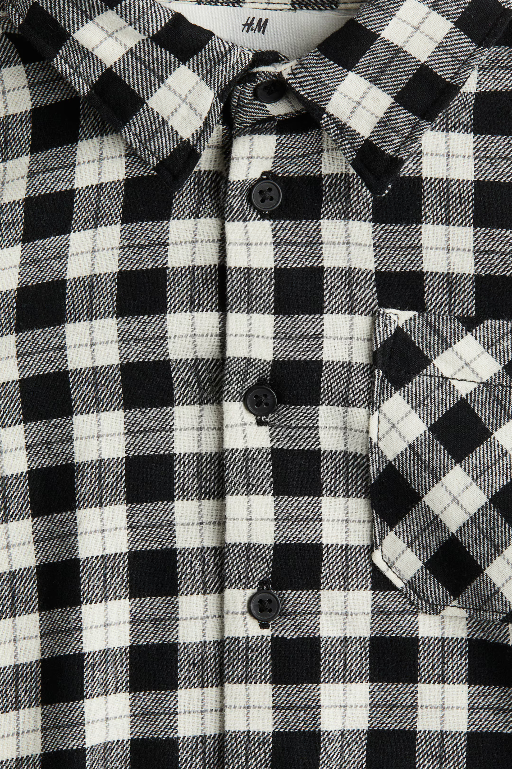 Cotton Flannel Shirt - Long sleeve - Regular length - Black/white checked - Kids | H&M US | H&M (US + CA)