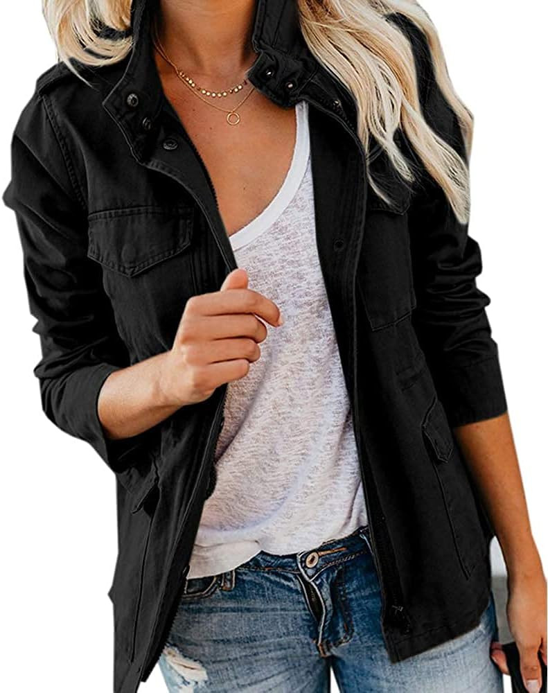 Pepochic Womens Military Jacket Zip Up Snap Buttons Lightweight Utility Anorak Field Safari Coat ... | Amazon (US)