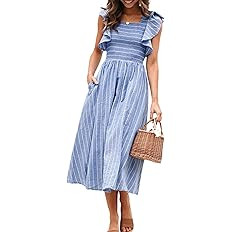Miessial Womens Casual Summer Midi Dress Short Sleeve Smocked Linen Dresses 2025 Boho Beach Weddi... | Amazon (US)