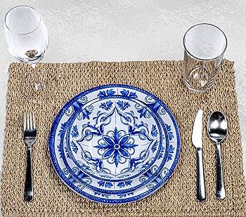 Prepara 12 Piece Melamine Dinnerware Set, Blue and White Tile | Amazon (US)