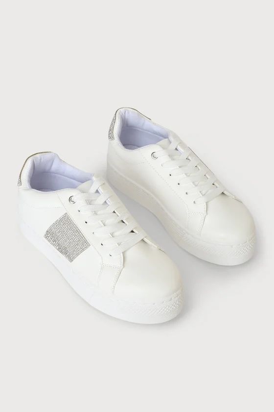 Aubrie White Rhinestone Platform Sneakers | Lulus (US)