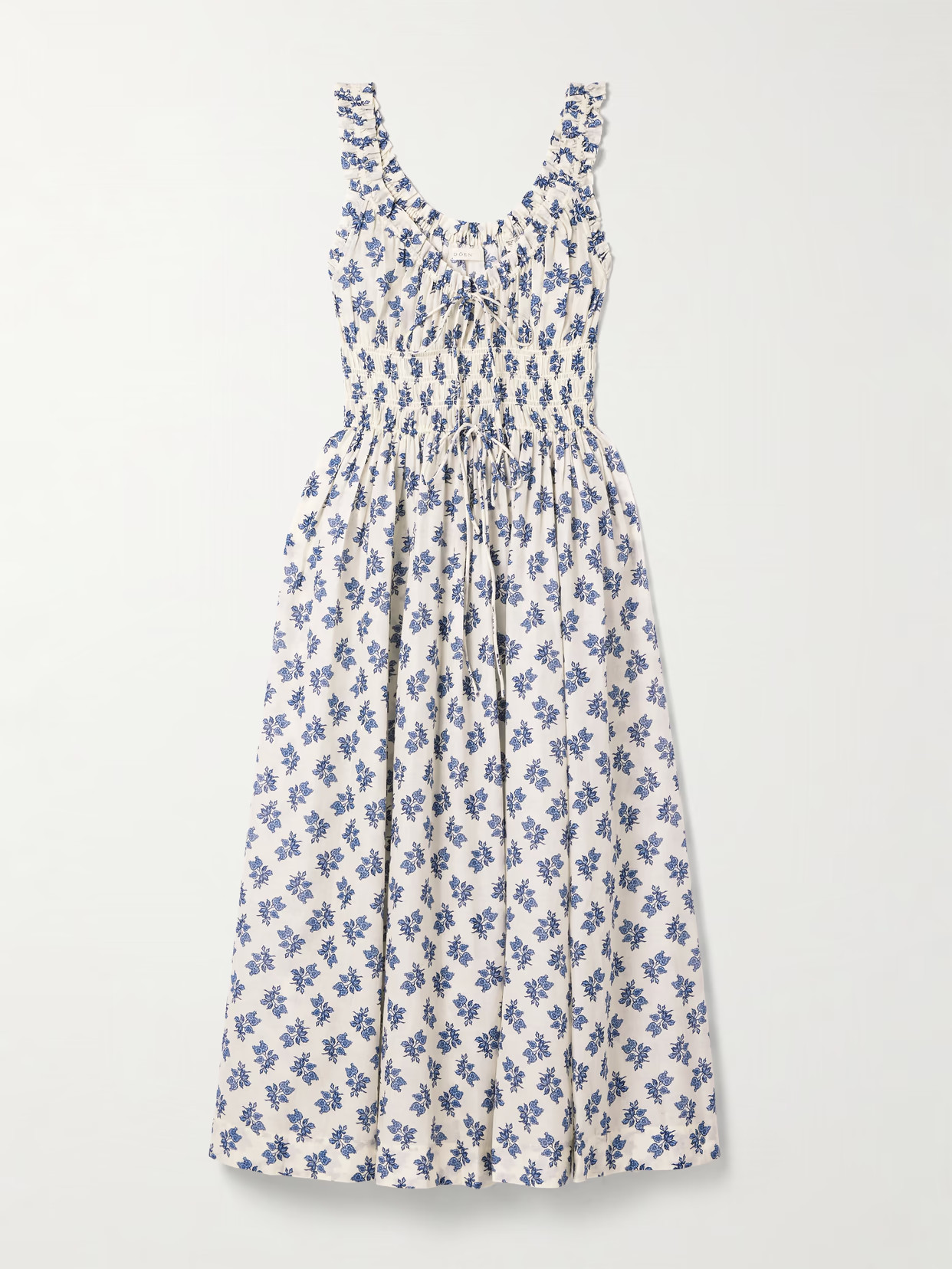 DÔEN - Emmaretta Shirred Floral-print Organic Cotton-voile Midi Dress - Blue | NET-A-PORTER (US)