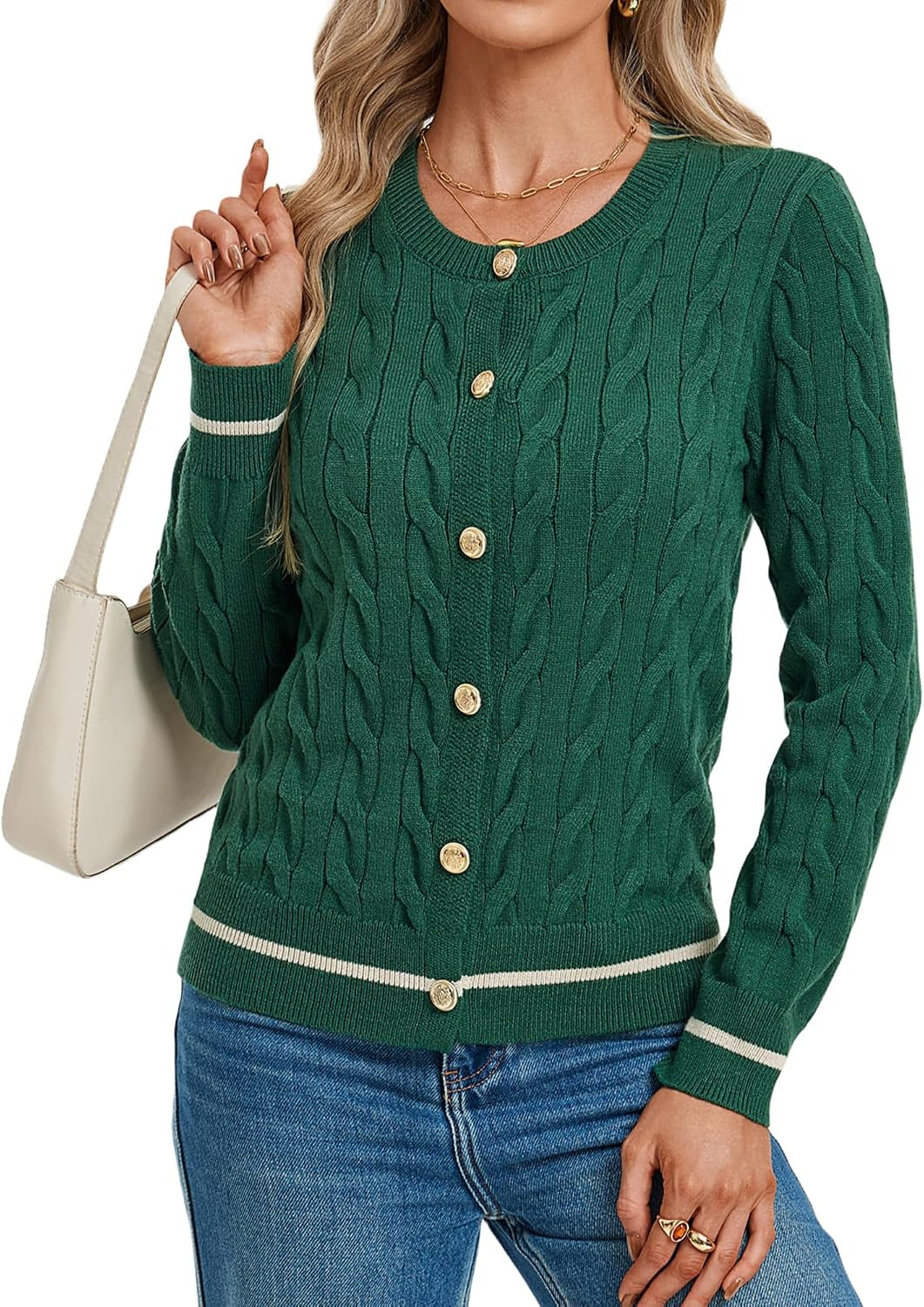 GRACE KARIN Womens Button Up Cable Knit Cardigan Sweaters Fall Outfits 2026 | Amazon (US)