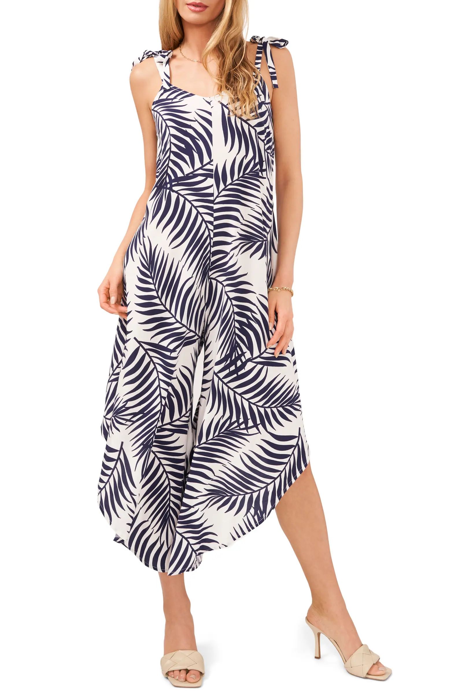 Palm Print Tie Shoulder Jumpsuit | Nordstrom