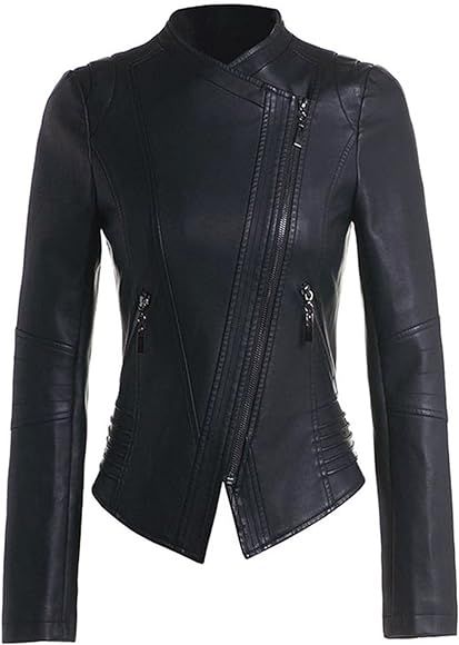 Womens Faux Leather Zip Up Moto Biker Jacket | Amazon (CA)