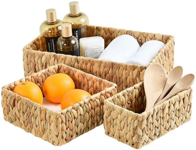 FairyHaus Wicker Baskets for Organizing 3Pack, Large and Small Wicker Storage Baskets Set, Decora... | Amazon (US)