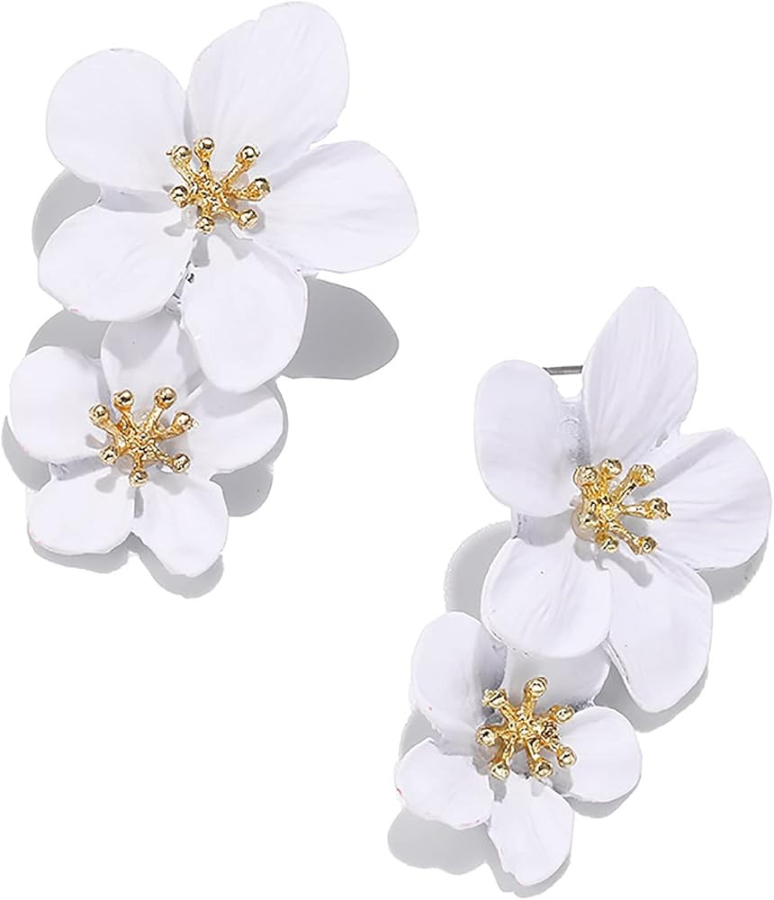 Bohemian Daisy Flower Matte Floral Petal Drop Dangle Earrings Layered Tiered for Women Girls Chic... | Amazon (US)