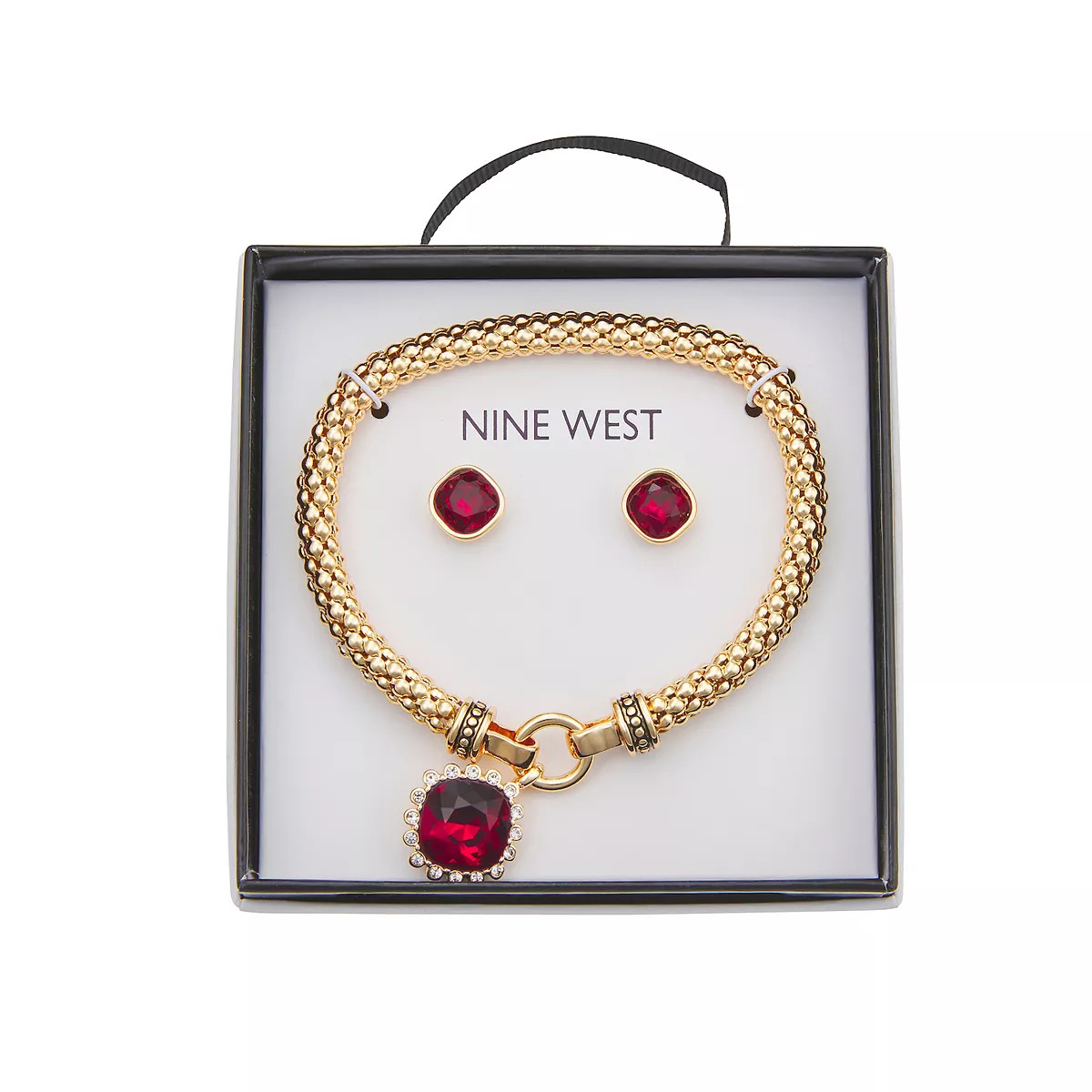 Nine West Gold Tone Stone Stretch Bracelet & Stud Earring Set | Kohl's