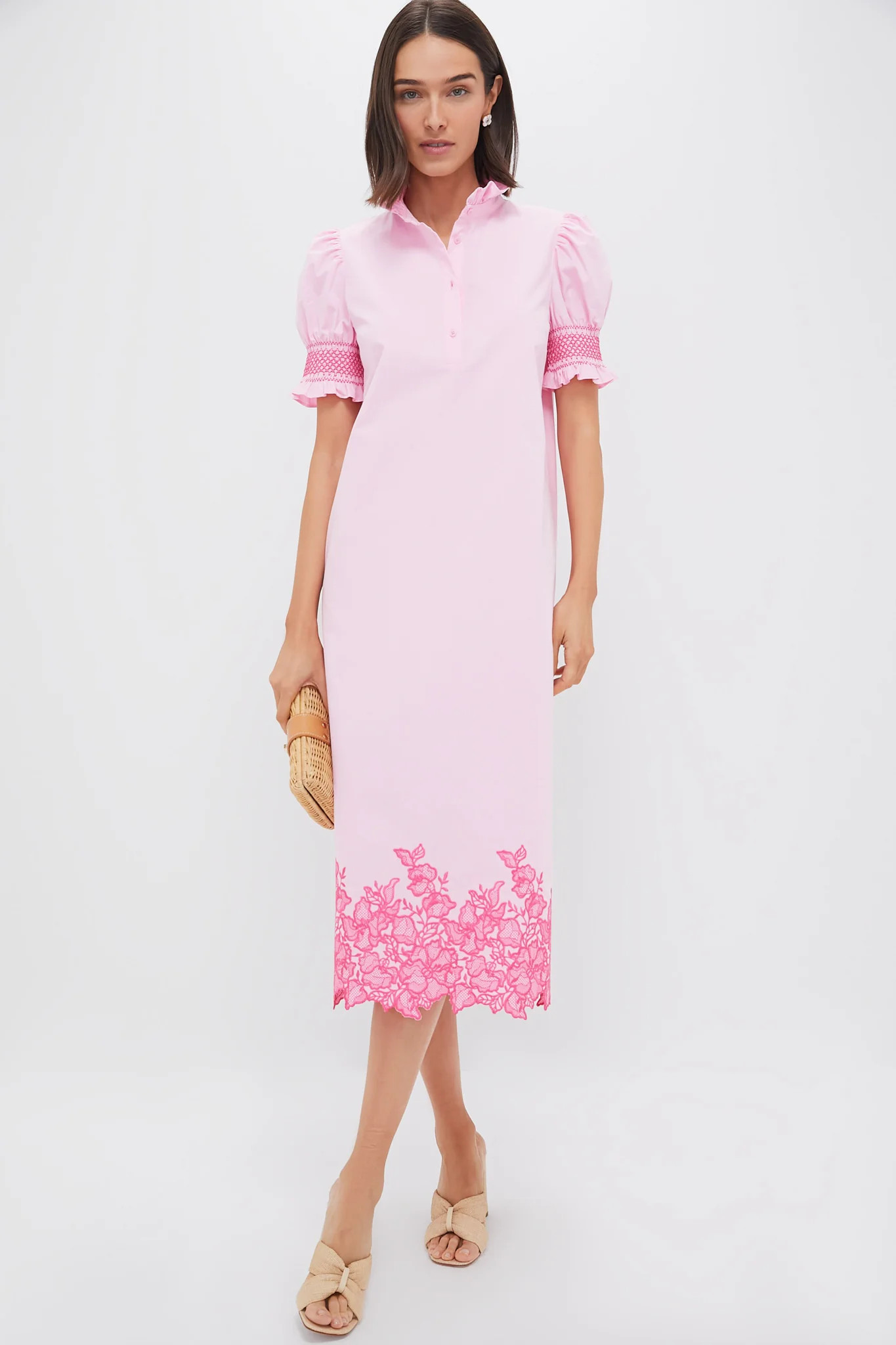 Pink Embroidery Eliza Midi Dress | Tuckernuck (US)