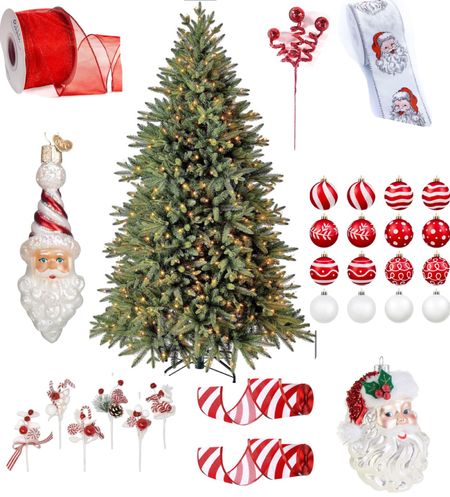 Save money on Christmas trees and Christmas decor on Amazon deal days!! Amazon Christmas tree ideas! Red and white Santa Christmas tree decor! Santa ornaments! Christmas ribbon! Christmas tree! Christmas picks!! 

#LTKHolidaySale #LTKxPrime