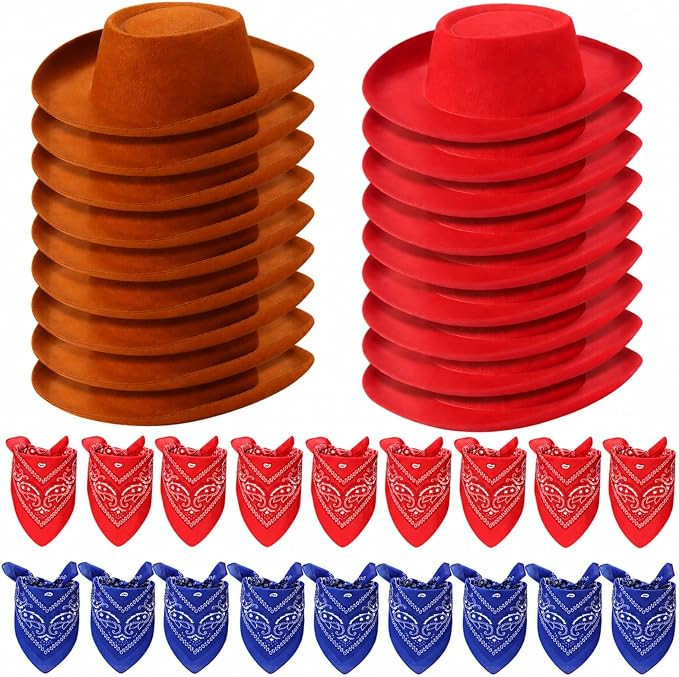 Unittype 18 Sets Cowboy Hats and Bandanas Bulk Kids Western Cowboy Costume Accessories Kids Party... | Amazon (US)