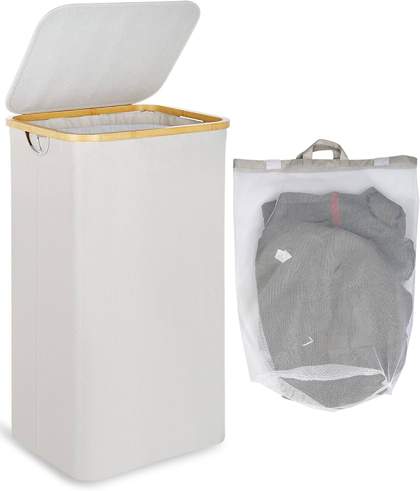 efluky Large Laundry Basket with Lid, 100L Tall Laundry Basket with Bamboo Handles for Clothes an... | Amazon (US)