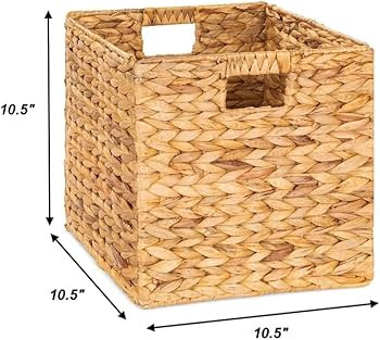 10.5 x 10.5in Wicker Storage Baskets for Shelves, Water Hyacinth Storage Baskets, Woven Baskets f... | Amazon (US)