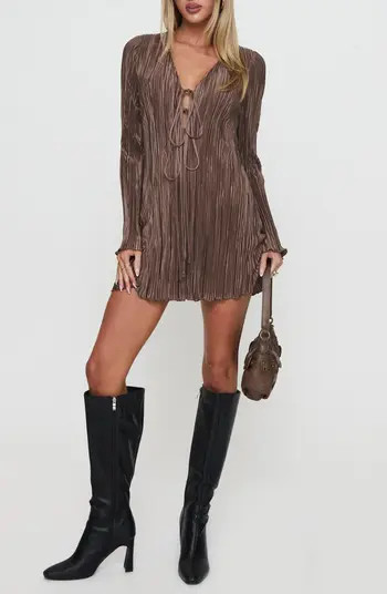 Malop Long Sleeve Plissé Minidress | Nordstrom
