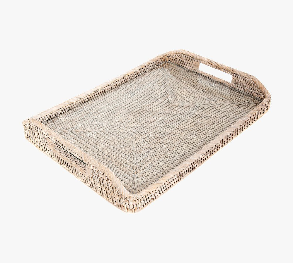 Tava Handwoven Rattan Rectangular Serving Tray | Pottery Barn (US)