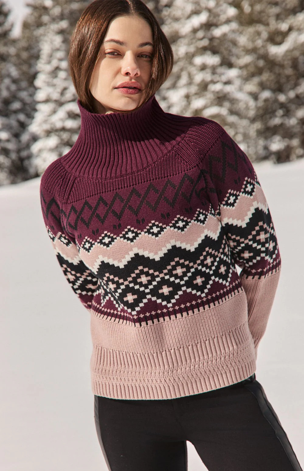 Leighton Mock Neck Ski Sweater | Dark Cherry | Alp N Rock