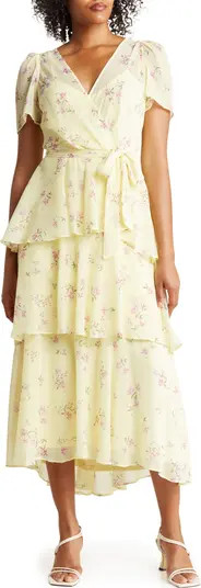 Floral Short Sleeve Tiered Chiffon Maxi Dress | Nordstrom Rack