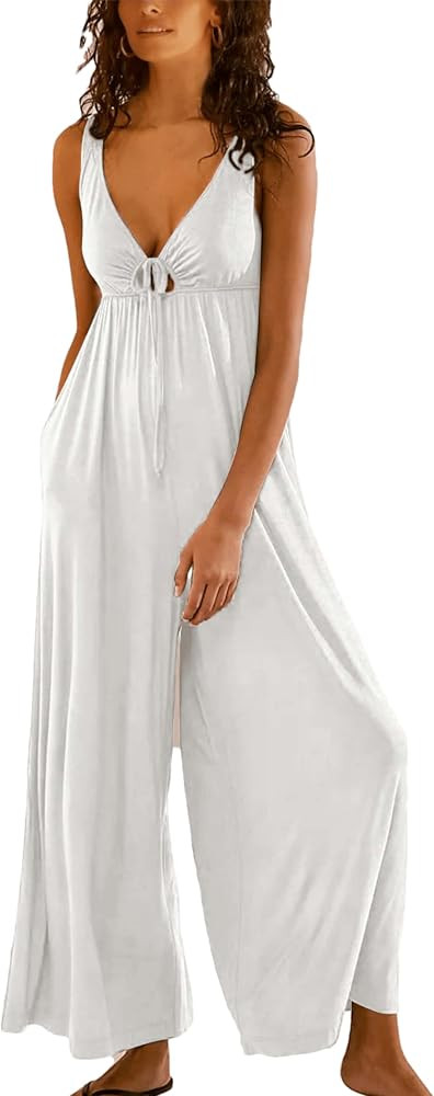 Women's Casual Loose Jumpsuits One Piece Sleeveless Wide Leg Long Pant Rompers With Pockets | Amazon (US)